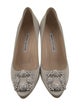 Manolo Blahnik Satin Leather Trim Embellishment Pumps