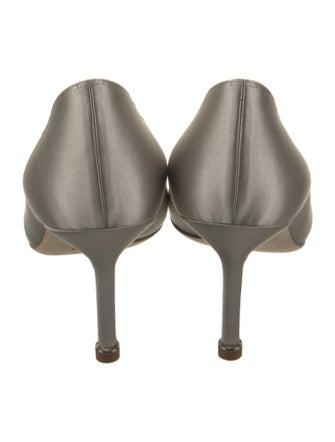 Manolo Blahnik Satin Leather Trim Embellishment Pumps