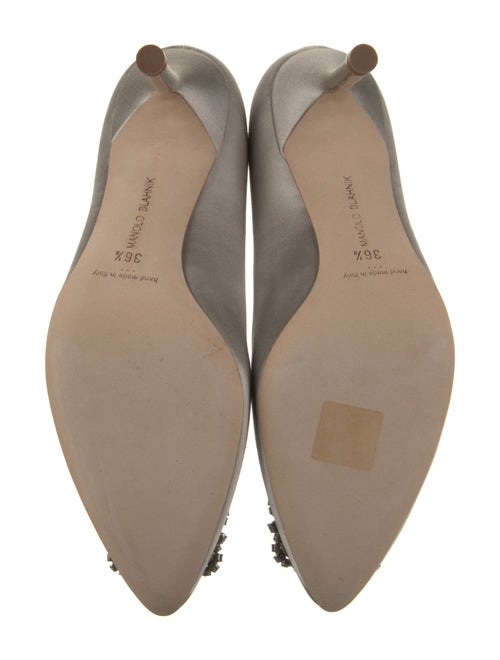 Manolo Blahnik Satin Leather Trim Embellishment Pumps