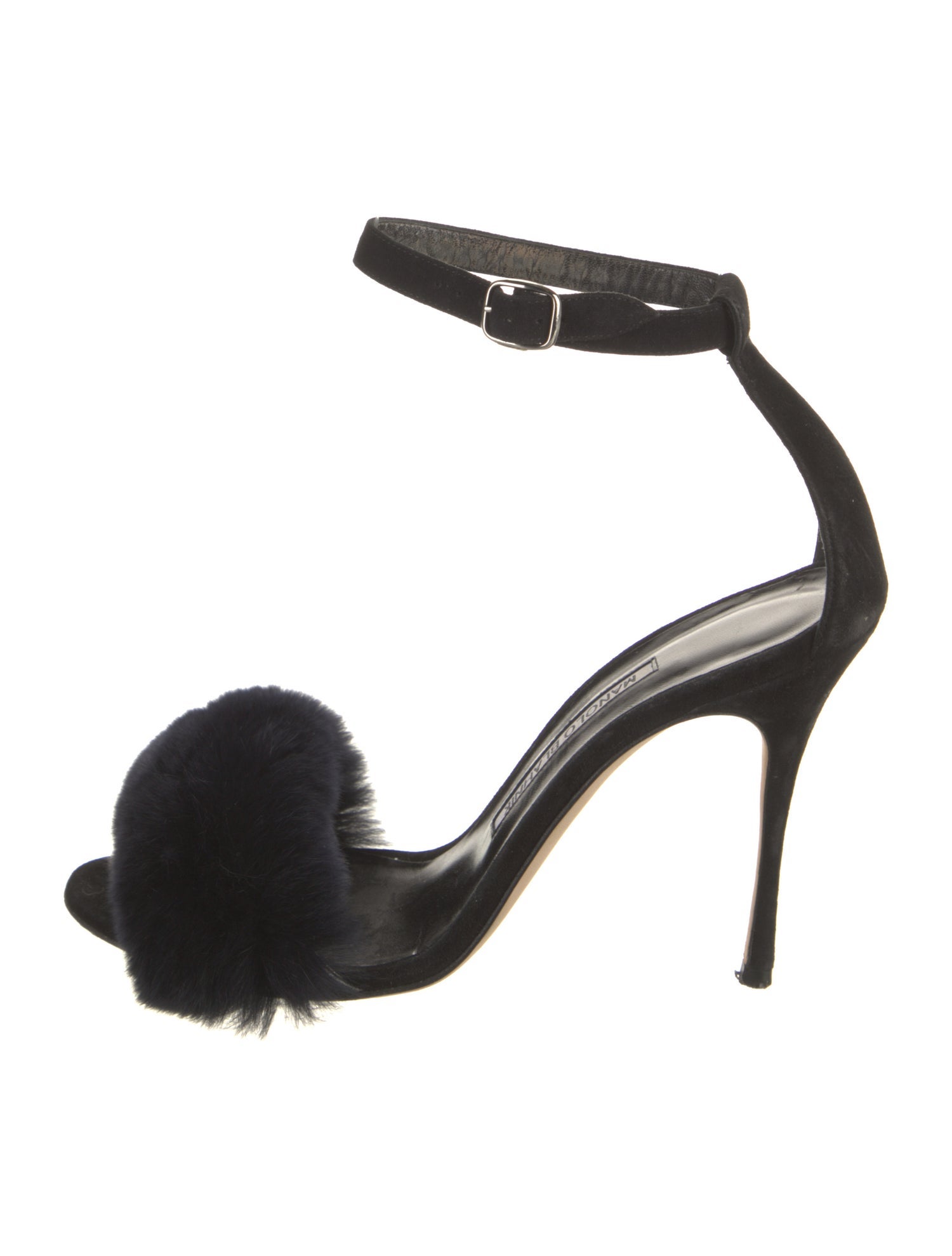Manolo Blahnik Suede Fur Trim Sandals