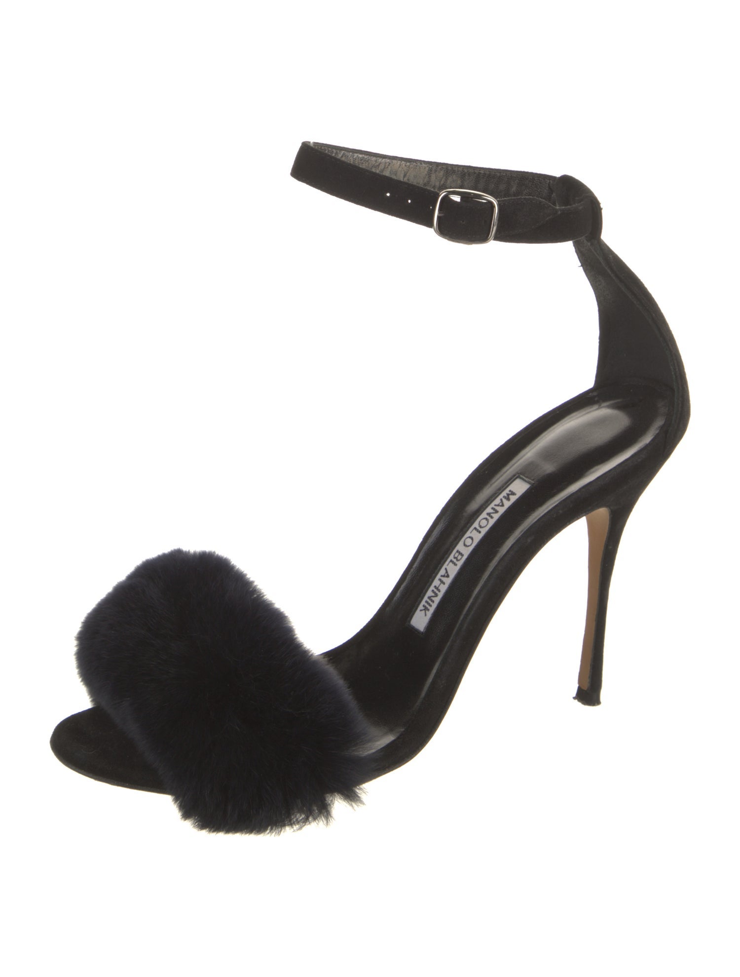 Manolo Blahnik Suede Fur Trim Sandals
