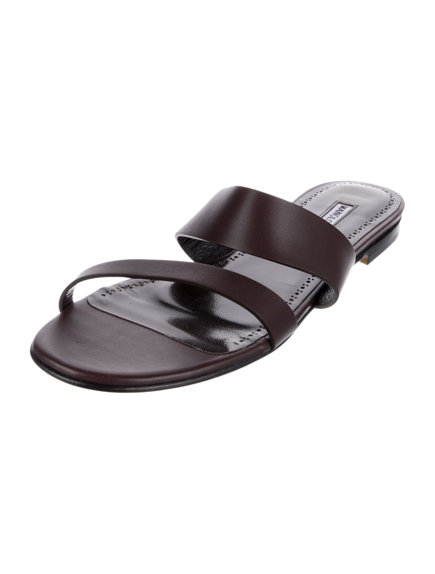 Manolo Blahnik Leather Lasercut Accents Slides