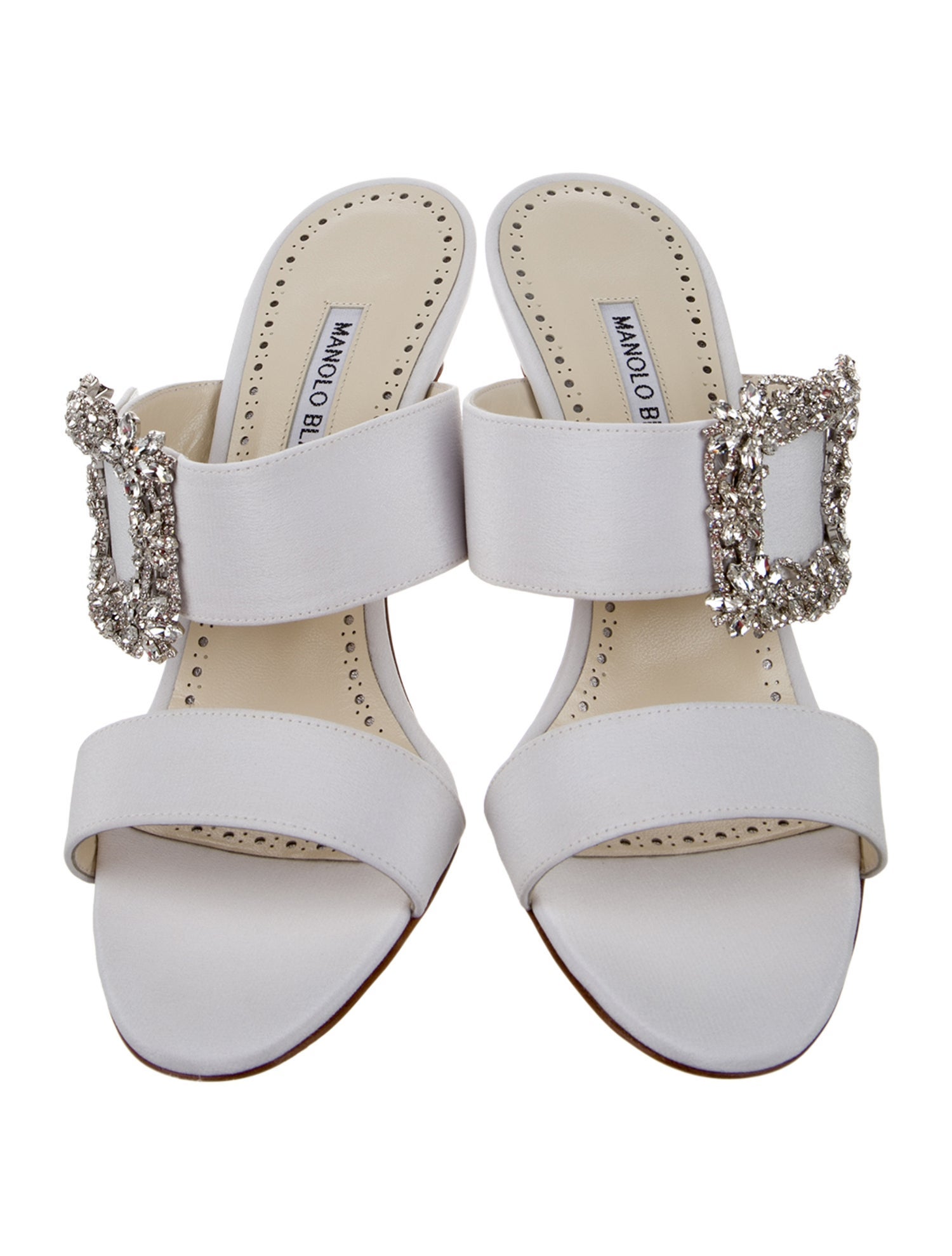 Manolo Blahnik Satin Printed Slides