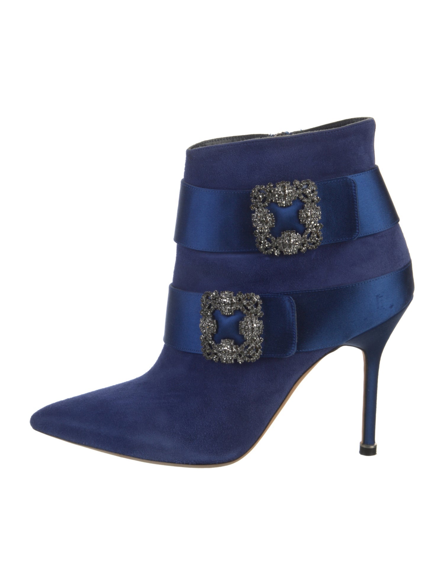 Manolo Blahnik Suede Crystal Embellishments D'Orsay Pumps