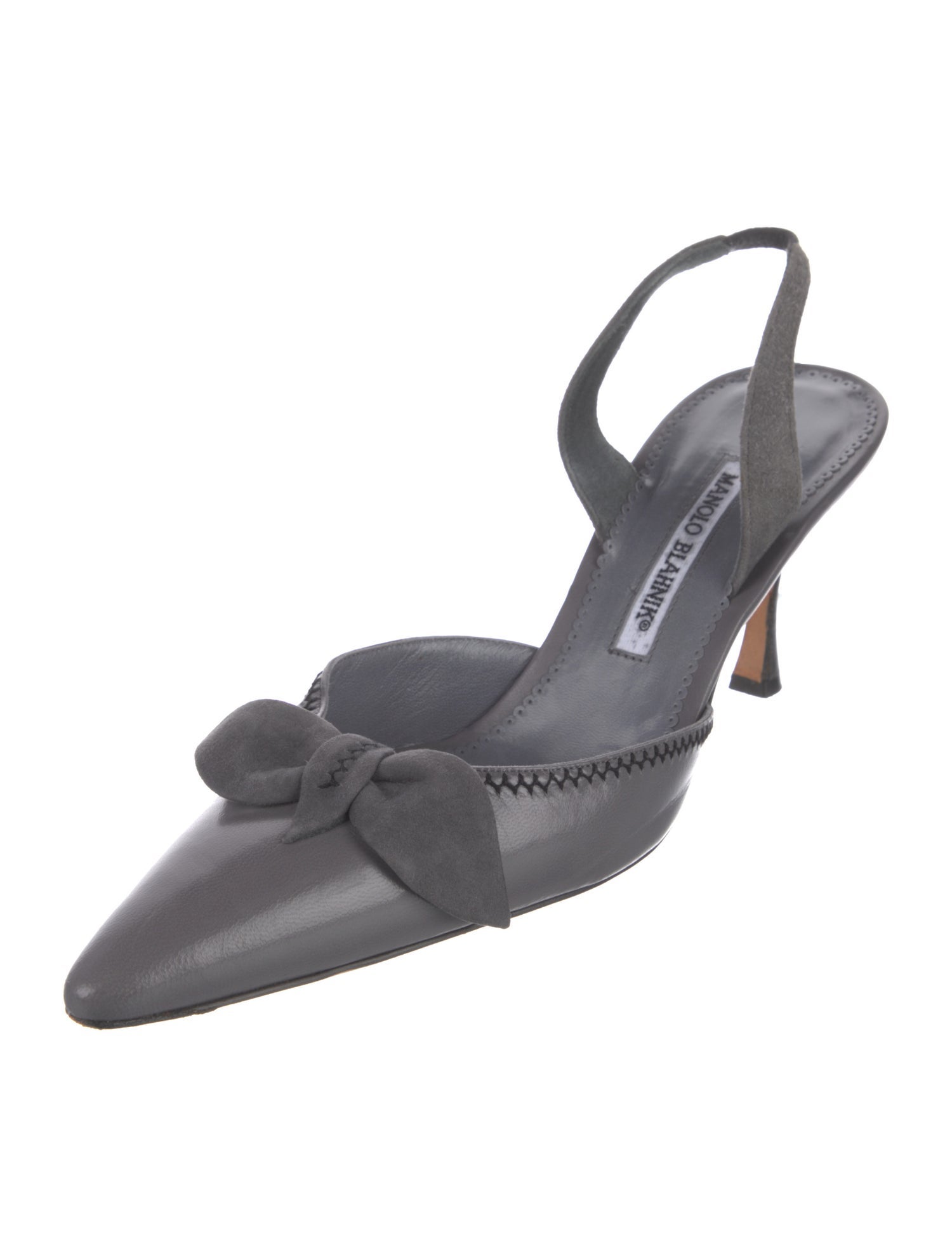 Manolo Blahnik Leather Bow Accents Slingback Pumps