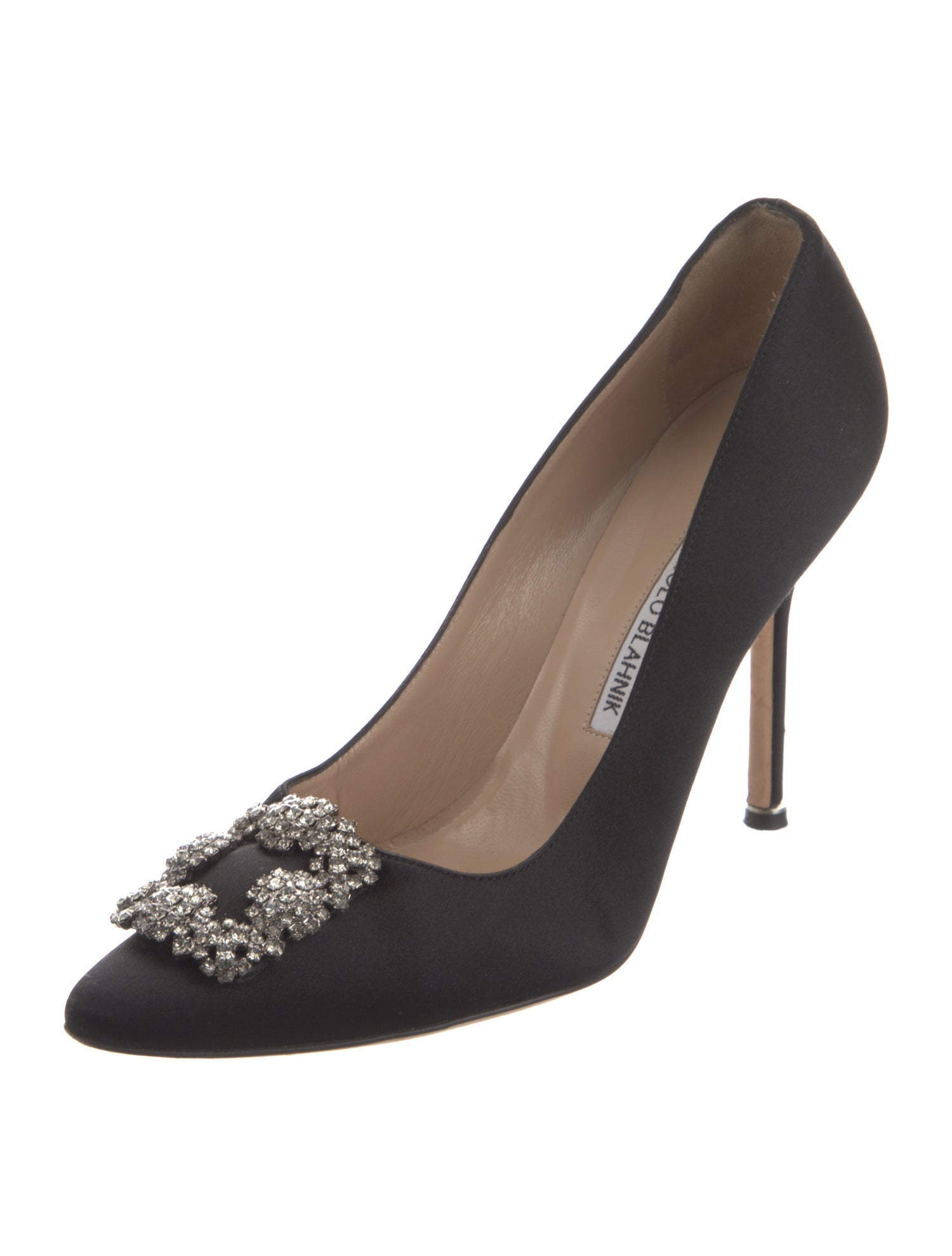 Manolo Blahnik Satin Crystal Embellishments Pumps