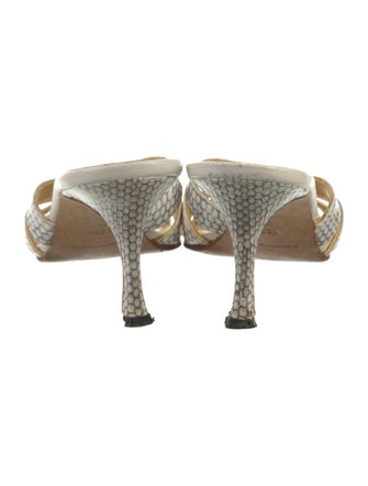 Manolo Blahnik Embossed Leather Animal Print Slides