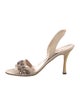 Manolo Blahnik Canvas Beaded Accents Slingback Sandals