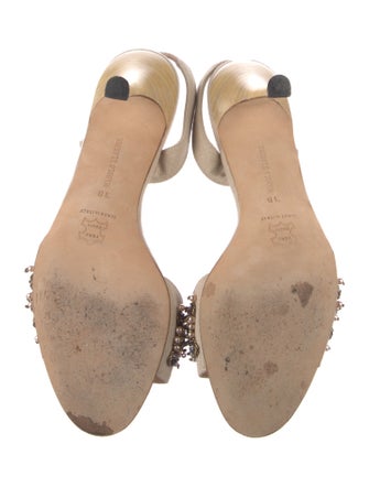 Manolo Blahnik Canvas Beaded Accents Slingback Sandals