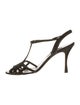 Manolo Blahnik Suede Leather Trim Embellishment T-Strap Sandals