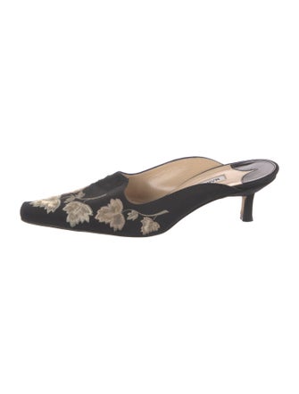 Manolo Blahnik Floral Print Embroidered Accent Mules