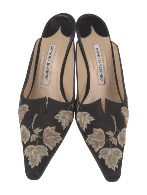 Manolo Blahnik Floral Print Embroidered Accent Mules