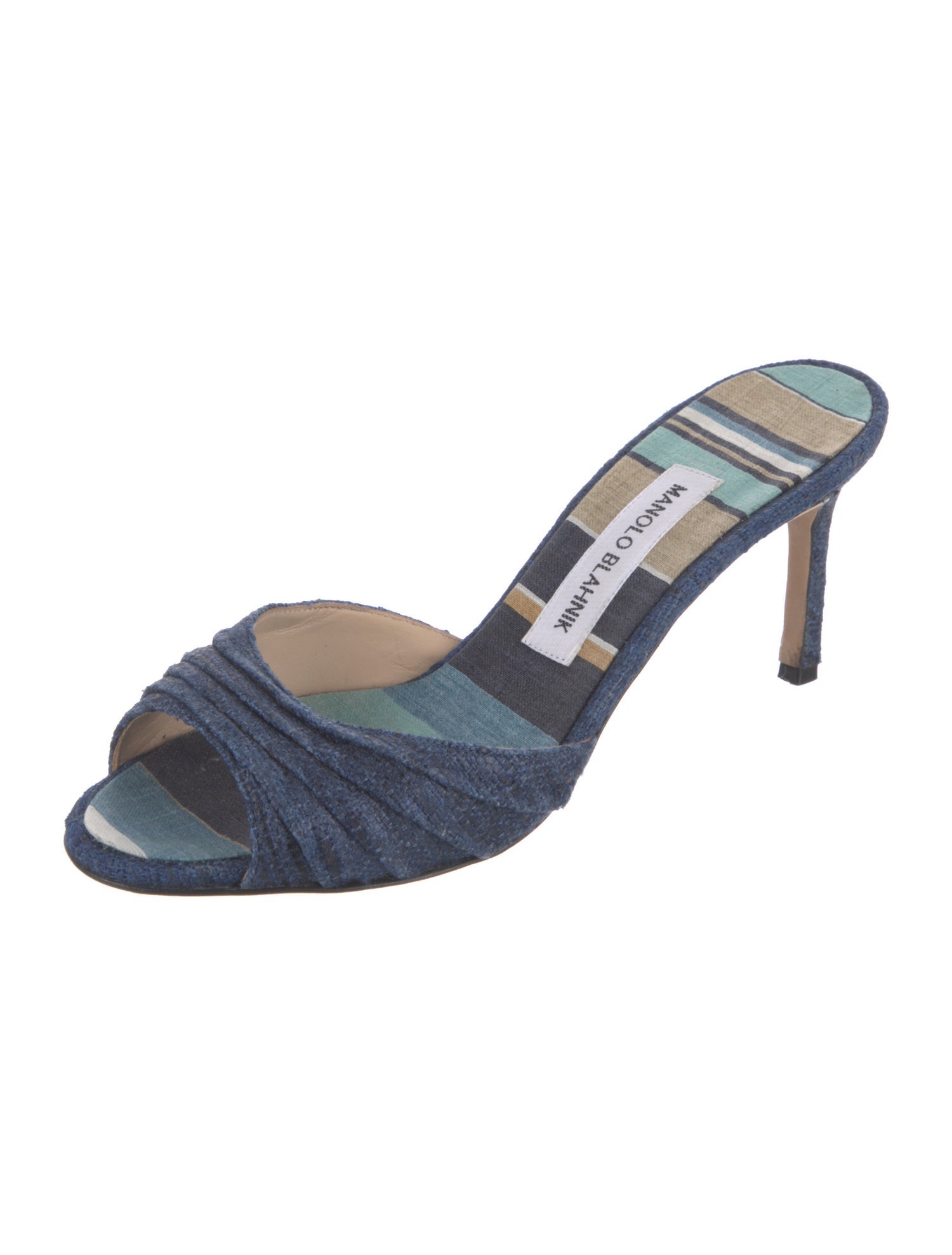 Manolo Blahnik Denim Bow Accents Slides