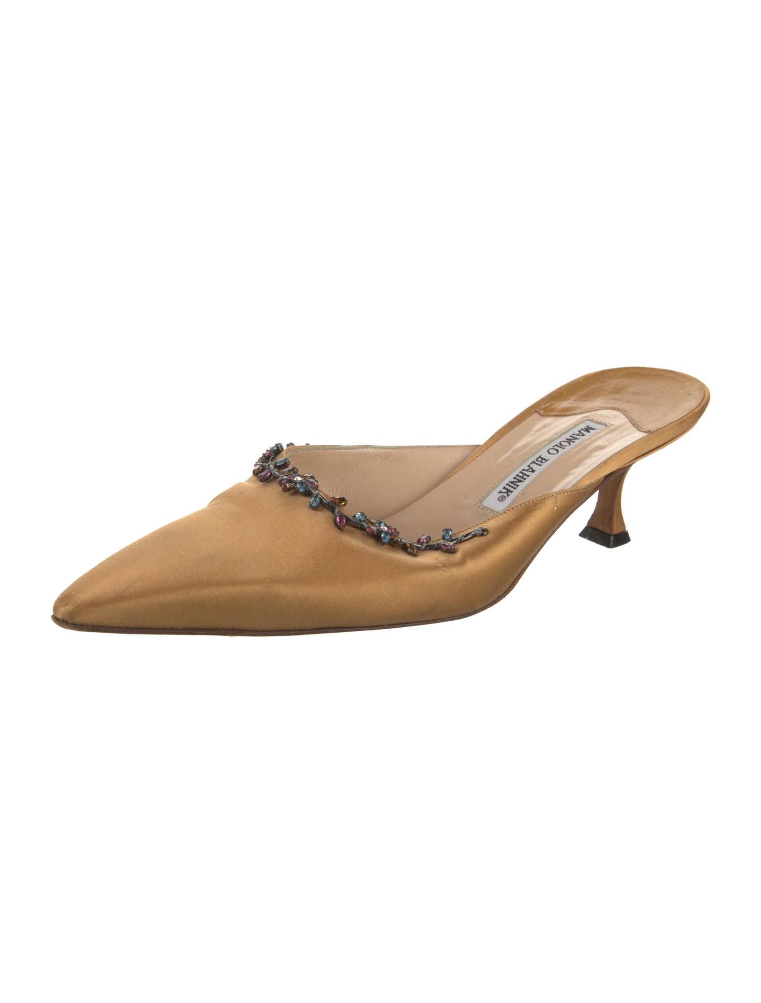 Manolo Blahnik Satin Beaded Accents Mules