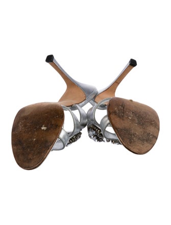 Manolo Blahnik Leather Crystal Embellishments Slides