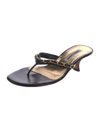Manolo Blahnik Leather Chain-Link Accents Slides