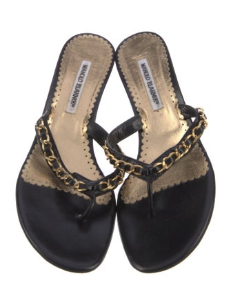 Manolo Blahnik Leather Chain-Link Accents Slides