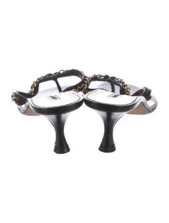 Manolo Blahnik Leather Chain-Link Accents Slides