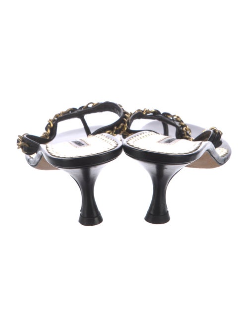 Manolo Blahnik Leather Chain-Link Accents Slides