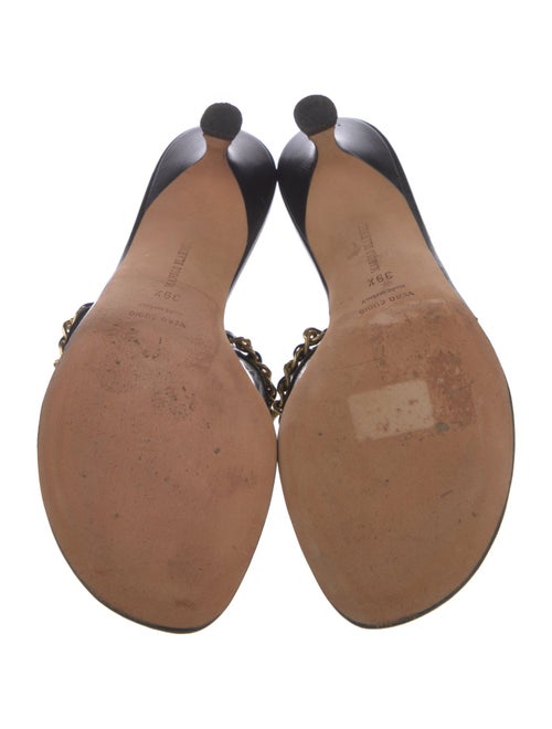 Manolo Blahnik Leather Chain-Link Accents Slides