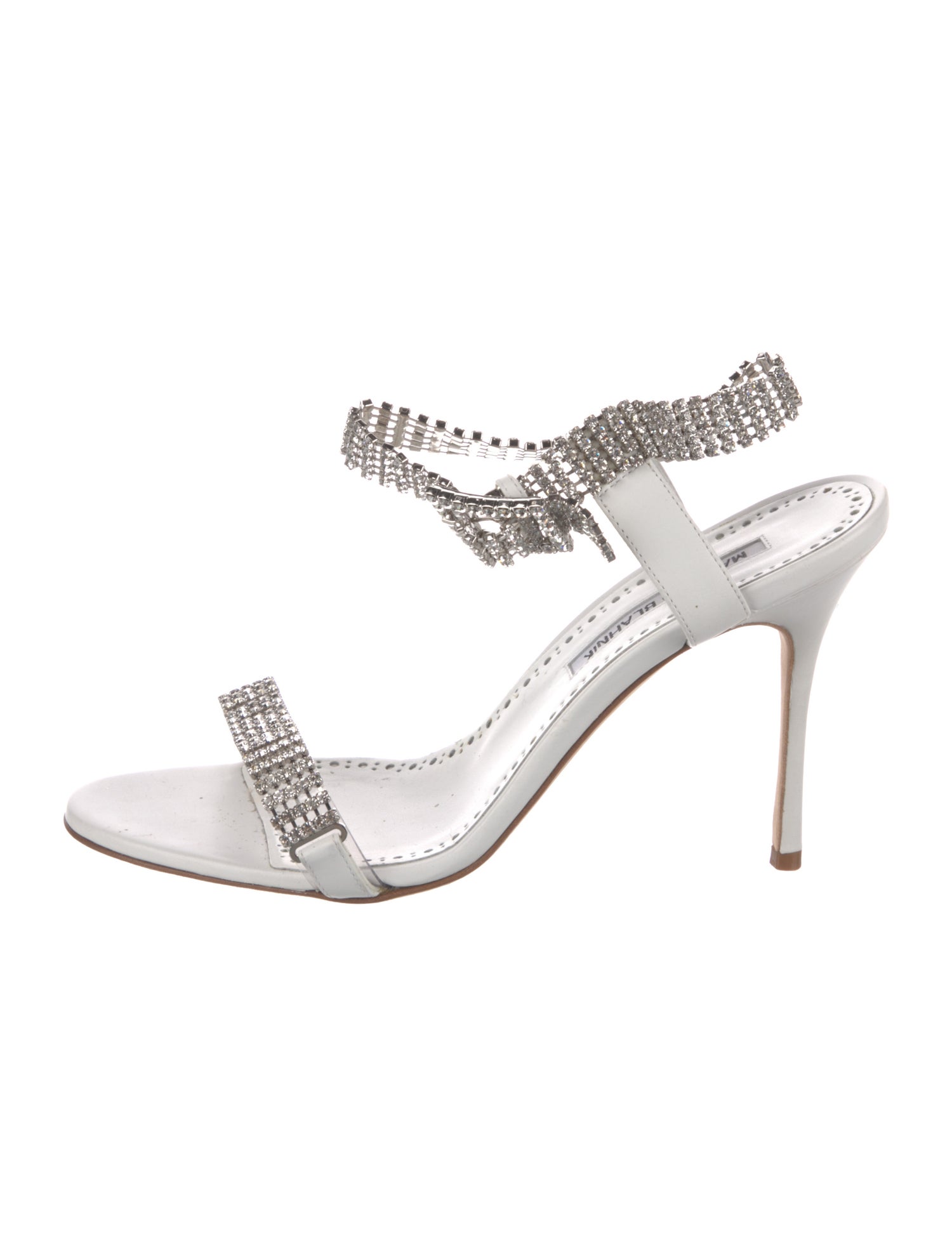 Manolo Blahnik Leather Crystal Embellishments Sandals