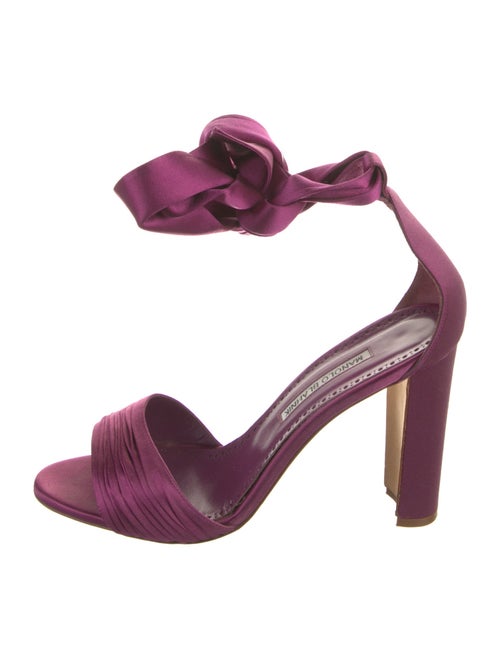 Manolo Blahnik Satin Leather Trim Embellishment Sandals