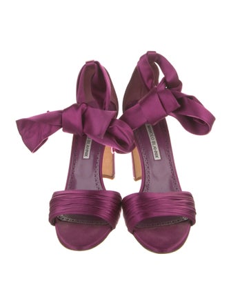 Manolo Blahnik Satin Leather Trim Embellishment Sandals