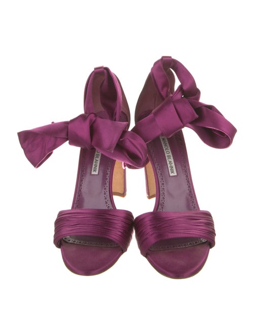 Manolo Blahnik Satin Leather Trim Embellishment Sandals