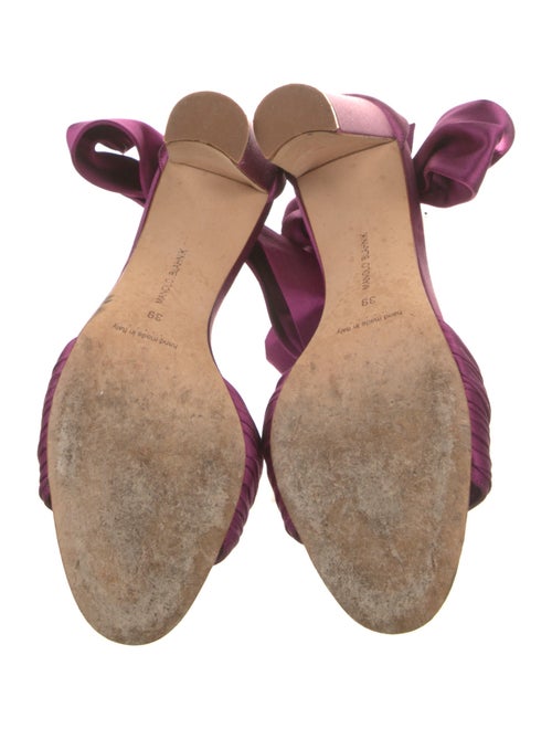 Manolo Blahnik Satin Leather Trim Embellishment Sandals