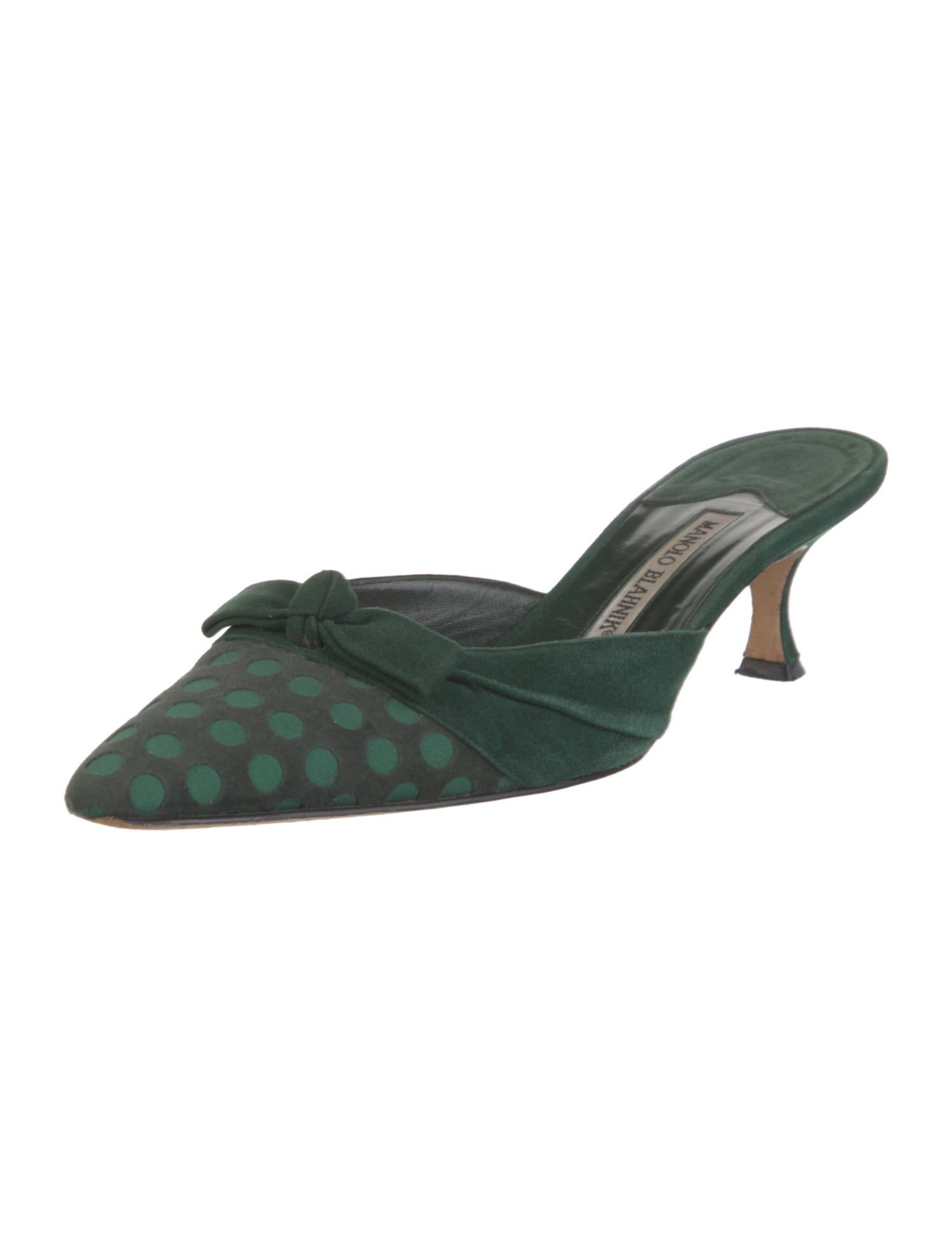 Manolo Blahnik Suede Polka Dot Print Mules