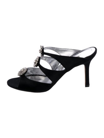 Manolo Blahnik Satin Crystal Embellishments Mules
