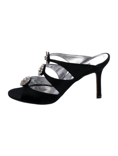 Manolo Blahnik Satin Crystal Embellishments Mules
