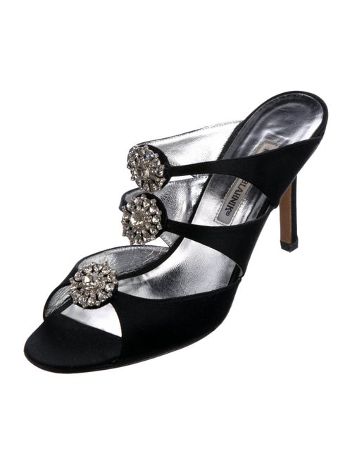 Manolo Blahnik Satin Crystal Embellishments Mules