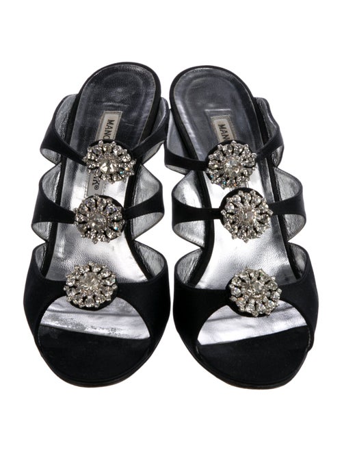 Manolo Blahnik Satin Crystal Embellishments Mules