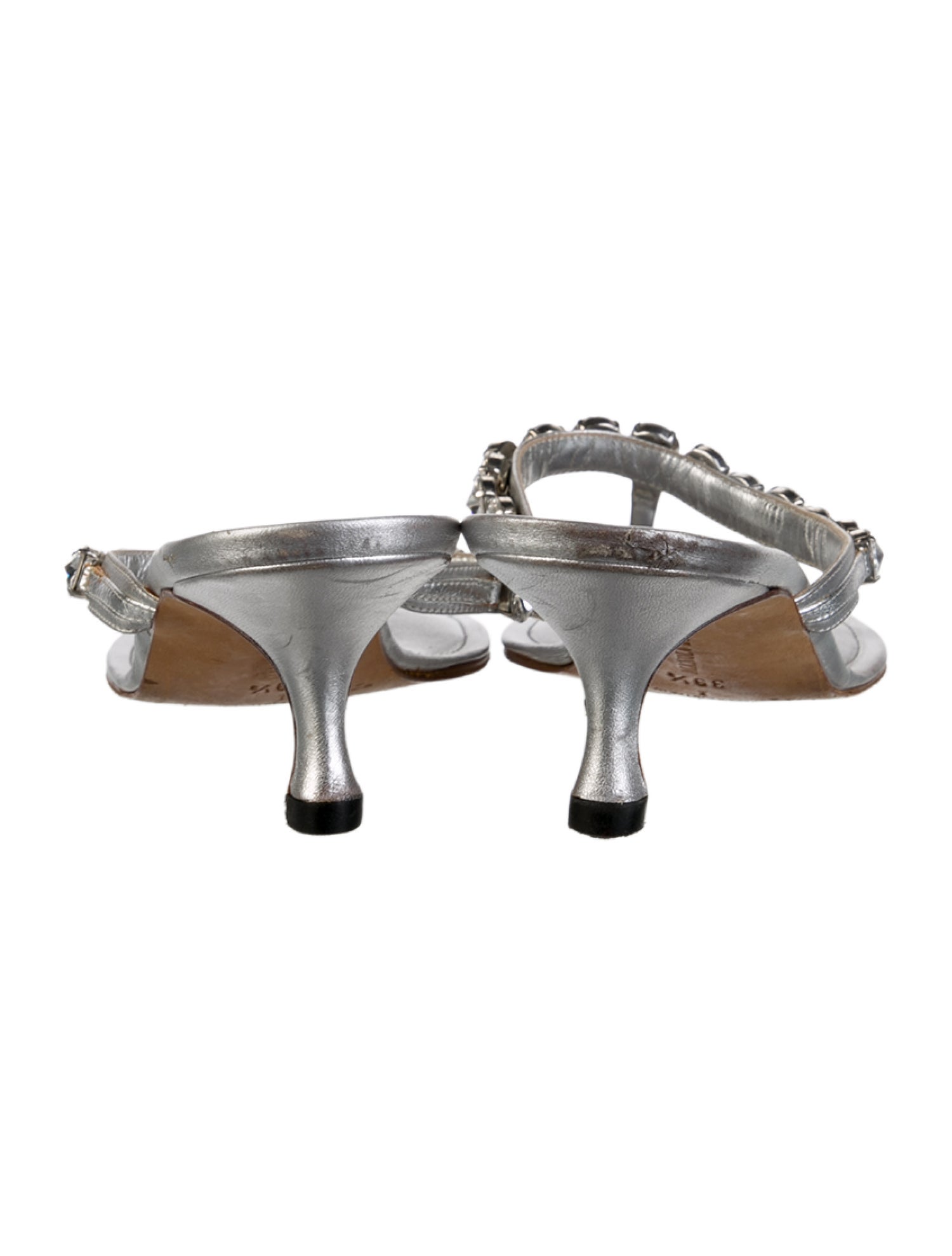 Manolo Blahnik Leather Crystal Embellishments Slides