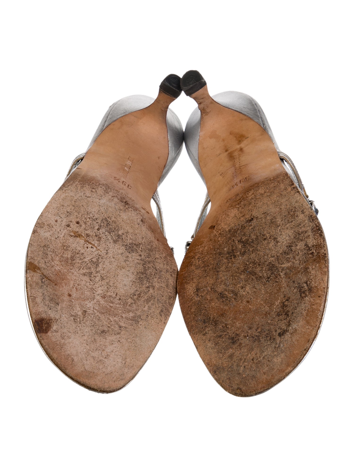 Manolo Blahnik Leather Crystal Embellishments Slides