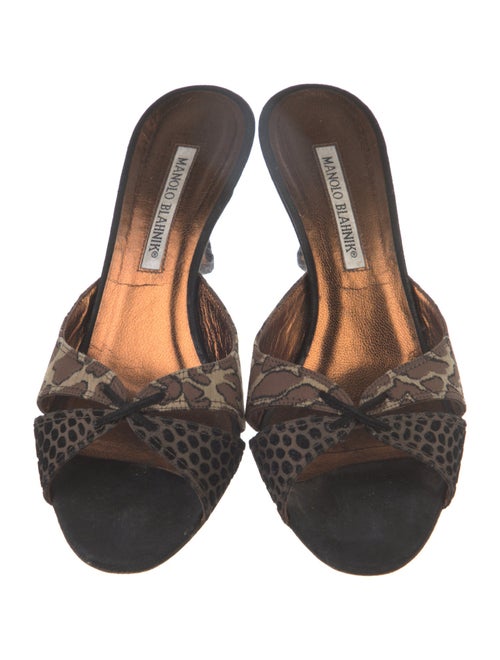 Manolo Blahnik Suede Animal Print Slides