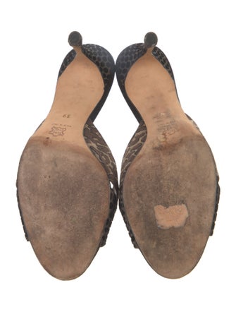 Manolo Blahnik Suede Animal Print Slides