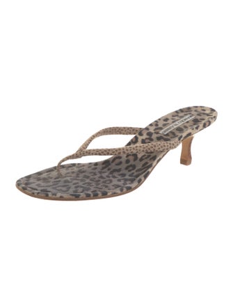 Manolo Blahnik Suede Animal Print Slides