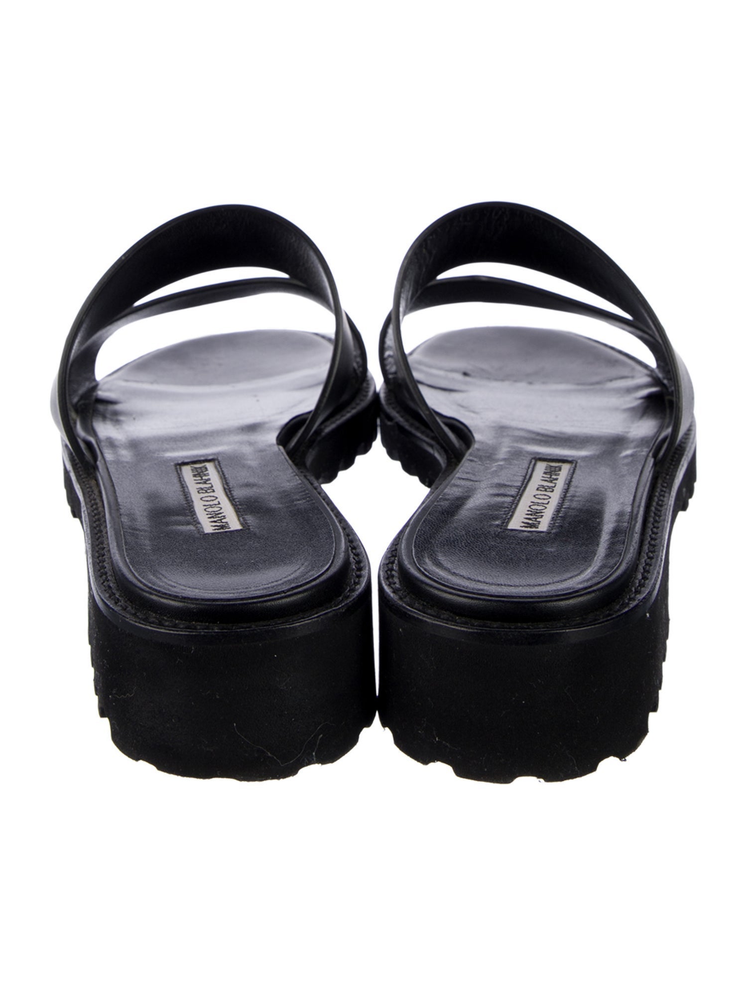 Manolo Blahnik Leather Slides - Black Sandals, Shoes - MOO328395