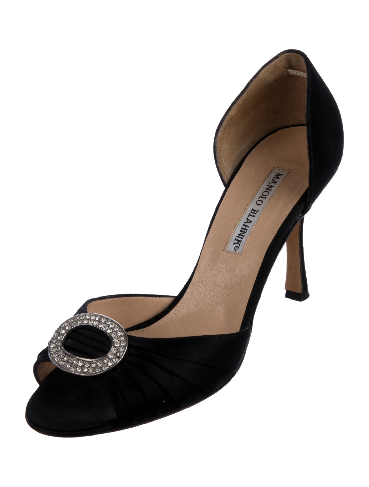 Manolo Blahnik Satin Crystal Embellishments D'Orsay Pumps