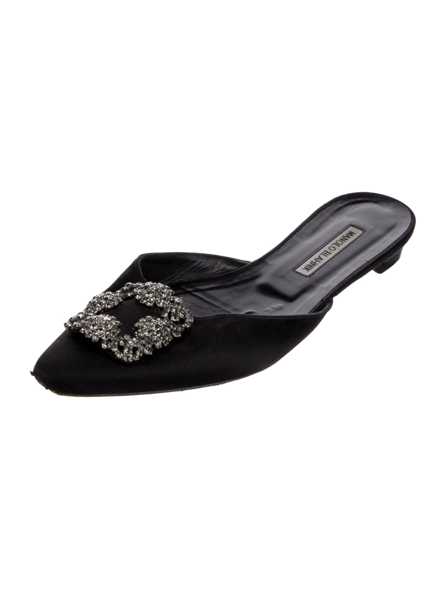 Manolo Blahnik Satin Crystal Embellishments Mules
