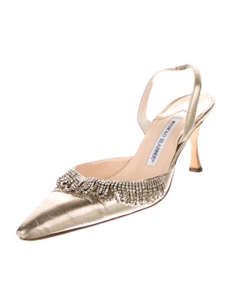 Manolo Blahnik Leather Crystal Embellishments Slingback Pumps