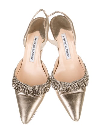 Manolo Blahnik Leather Crystal Embellishments Slingback Pumps