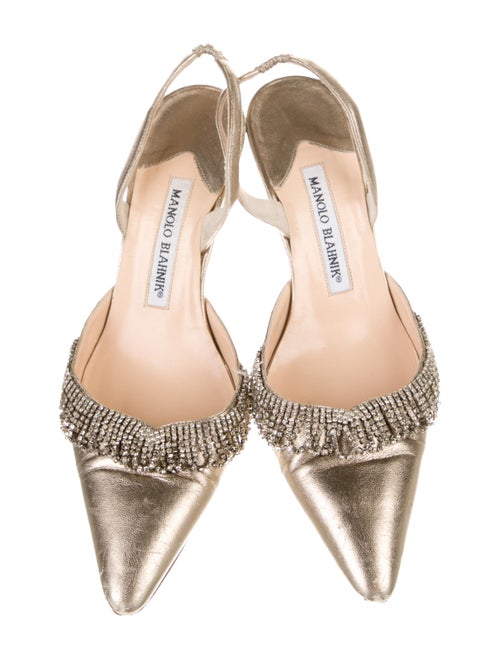 Manolo Blahnik Leather Crystal Embellishments Slingback Pumps