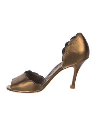 Manolo Blahnik Leather Scalloped Accent D'Orsay Pumps
