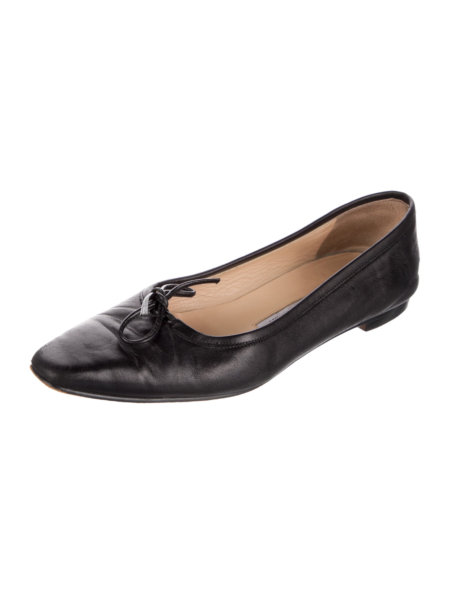 Manolo Blahnik Leather Bow Accents Ballet Flats
