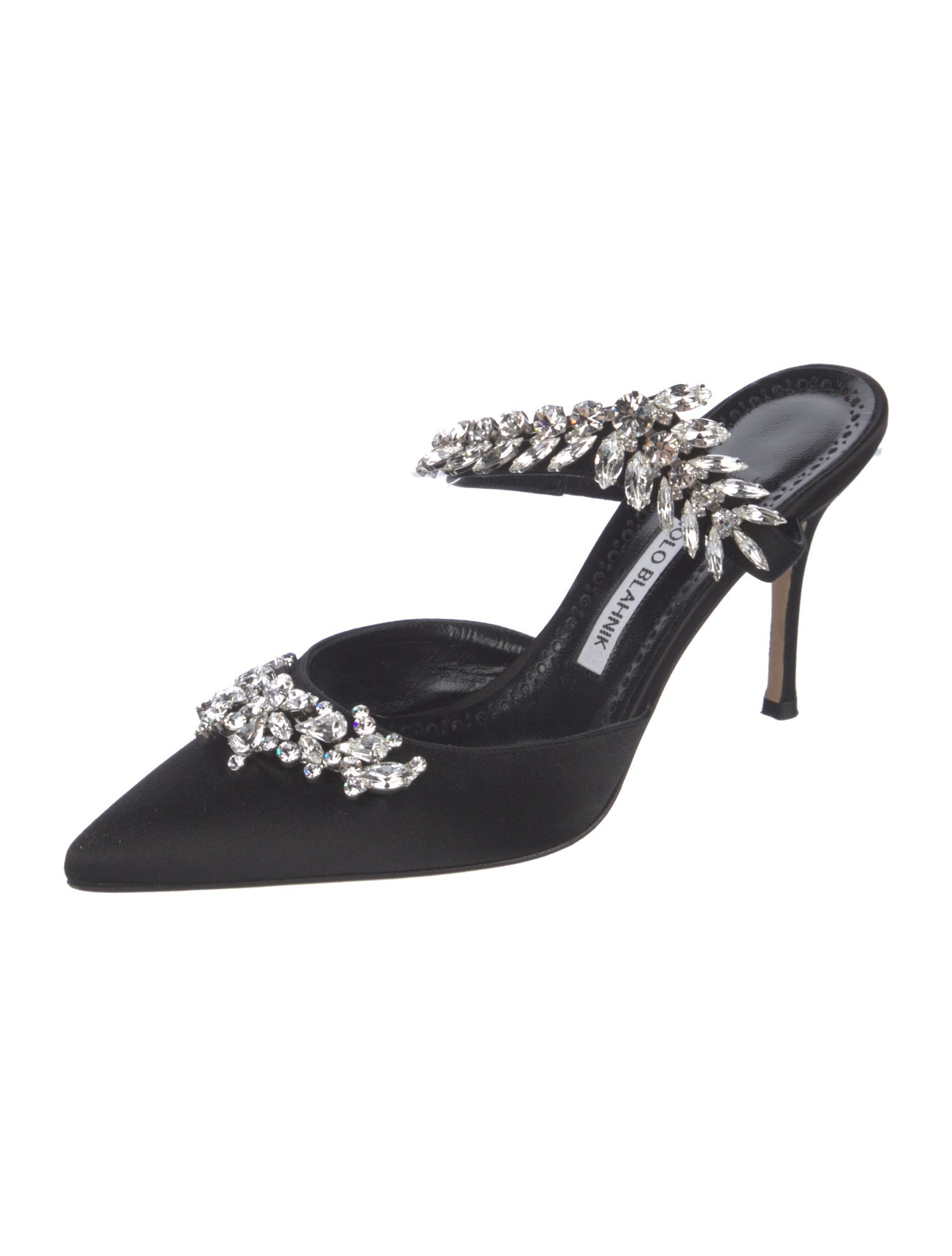Manolo Blahnik Satin Crystal Embellishments Mules