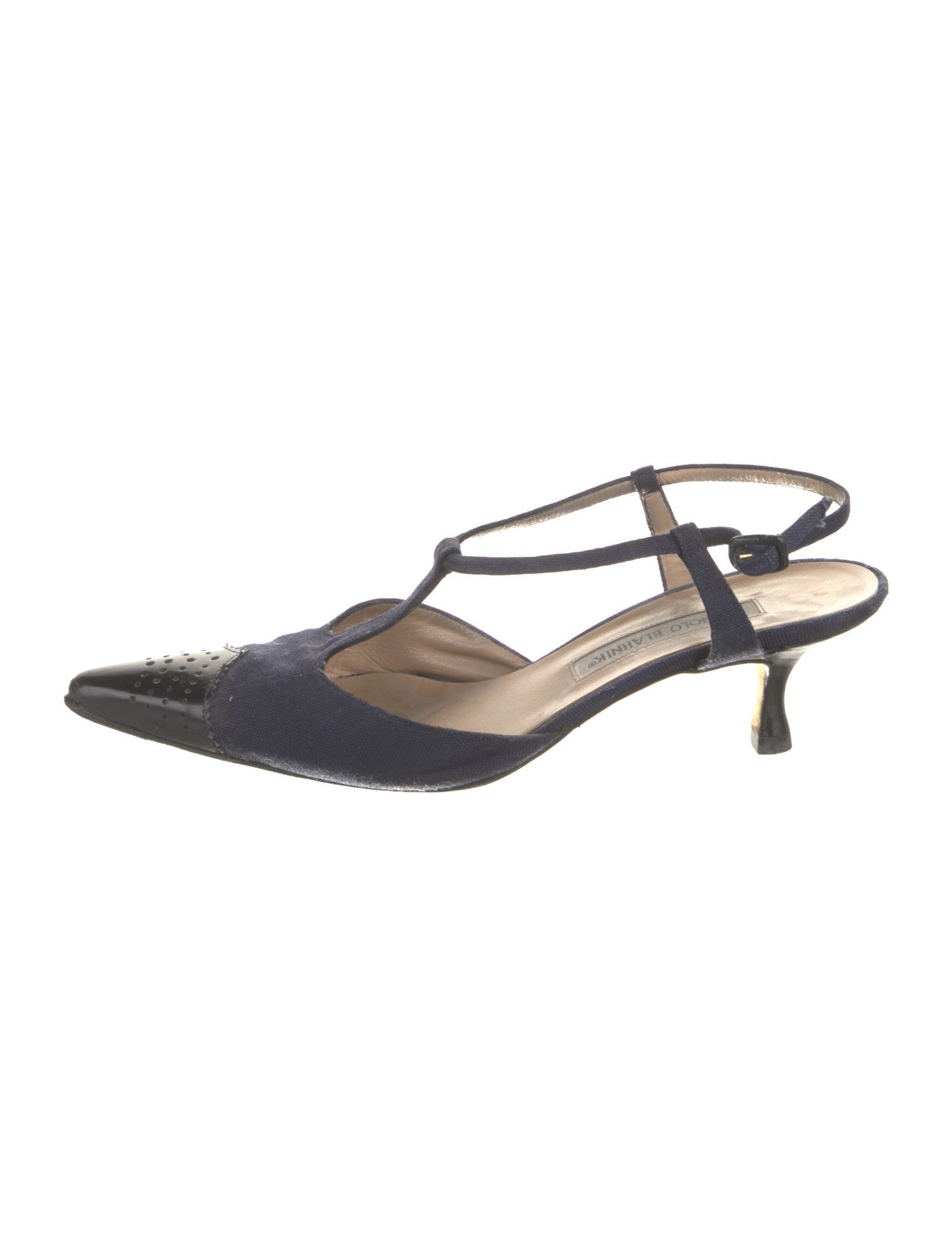 Manolo Blahnik Scalloped Accent T-Strap Pumps