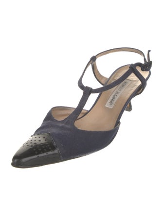 Manolo Blahnik Scalloped Accent T-Strap Pumps